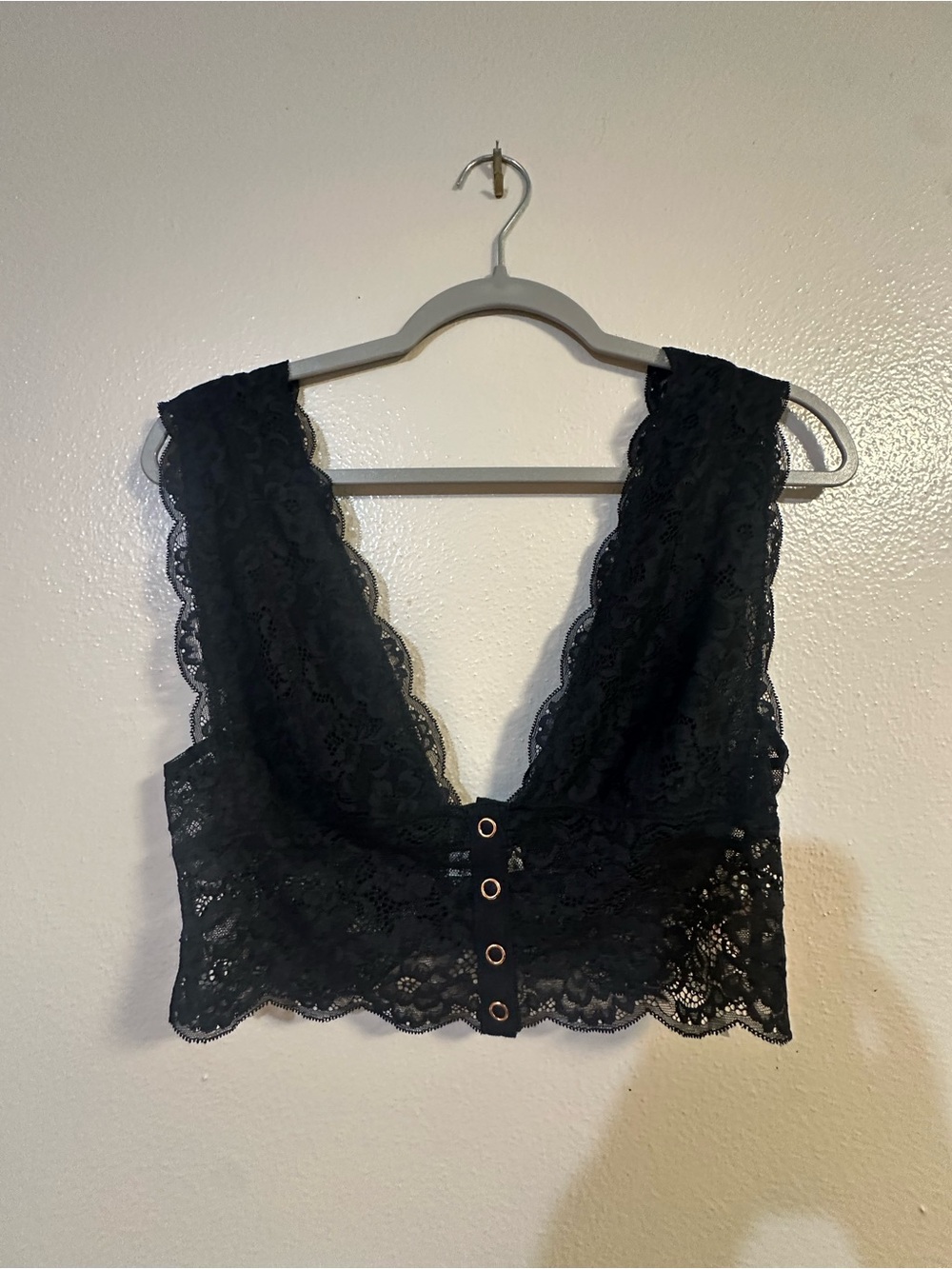 Free People Black Lace Bralette with Scalloped Trim